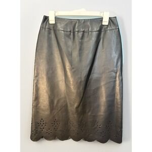 Vintage Holt Renfrew Size‎ 8 Vegan Leather Laser Cut Hem Skirt